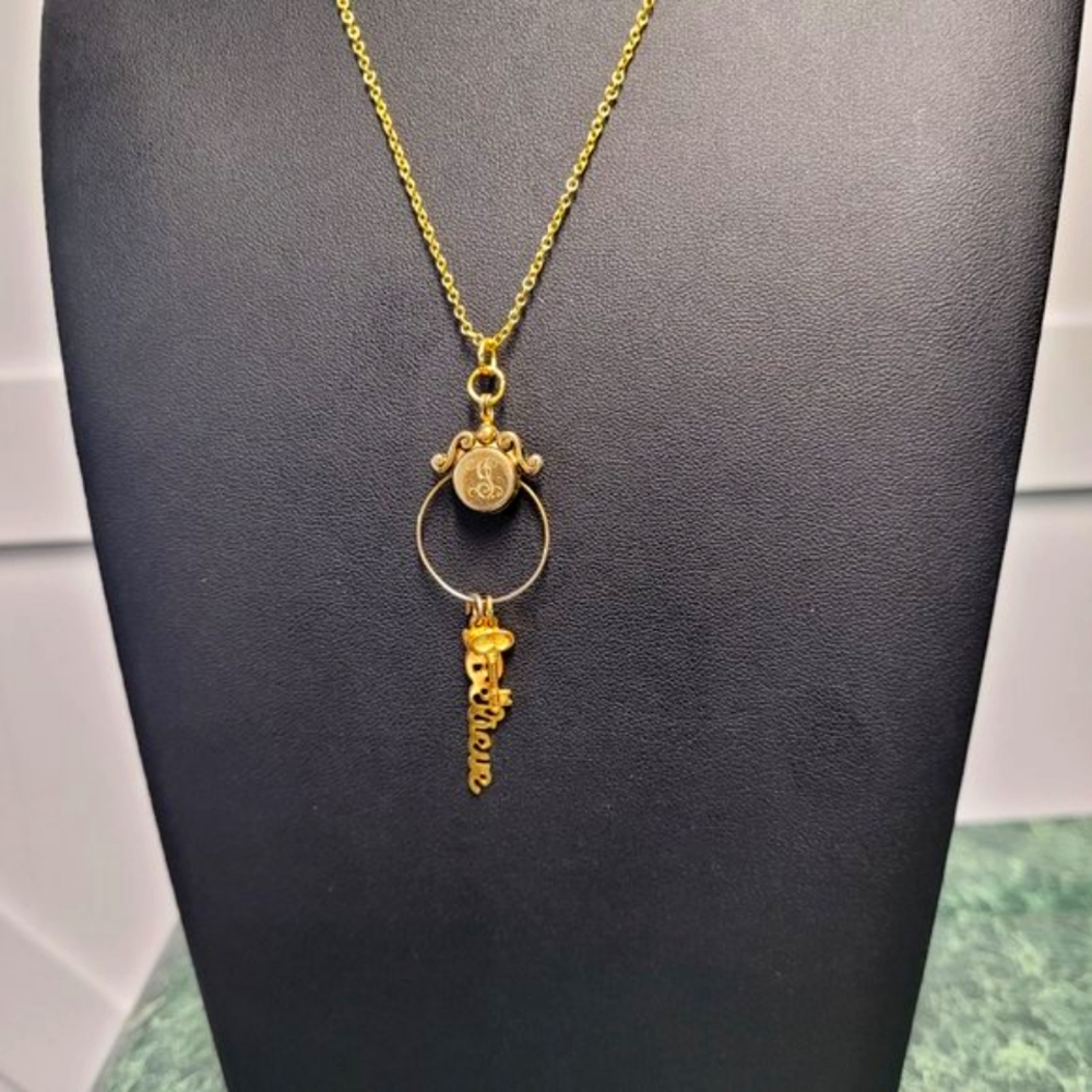 Vintage Gold Plated Believe Key Charm Necklace - Picture 6 of 10
